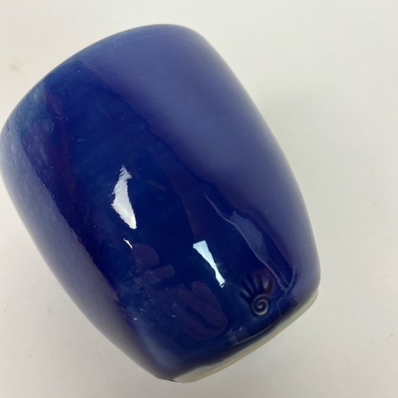 Handmade Cobalt Blue Ceramic pottery cup with small  Healing Hand stamp Signed - Picture 10 of 13
